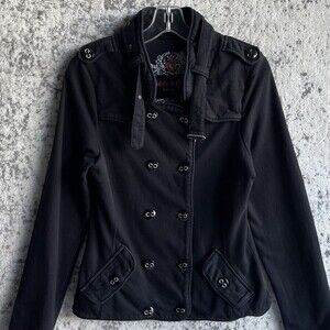 Twisted Hearts Goth Jacket S Rock Moto Black Knit High Neck Button Up